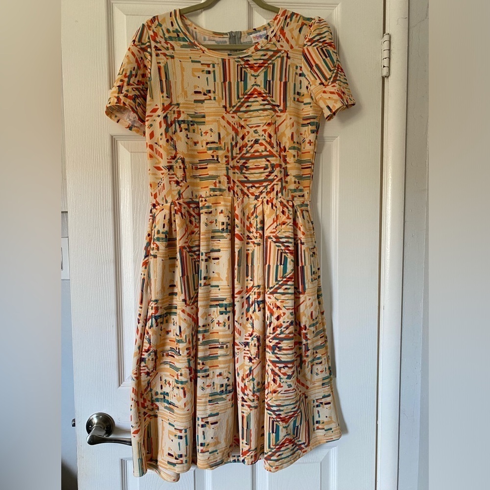 Lularoe Amelia Orange Peach Pleated Dress With Side Pockets Size XL